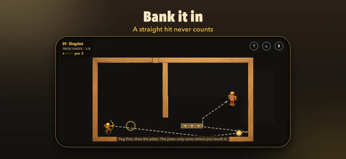 Bank it in — the aiming line shows the first bounce and nothing more