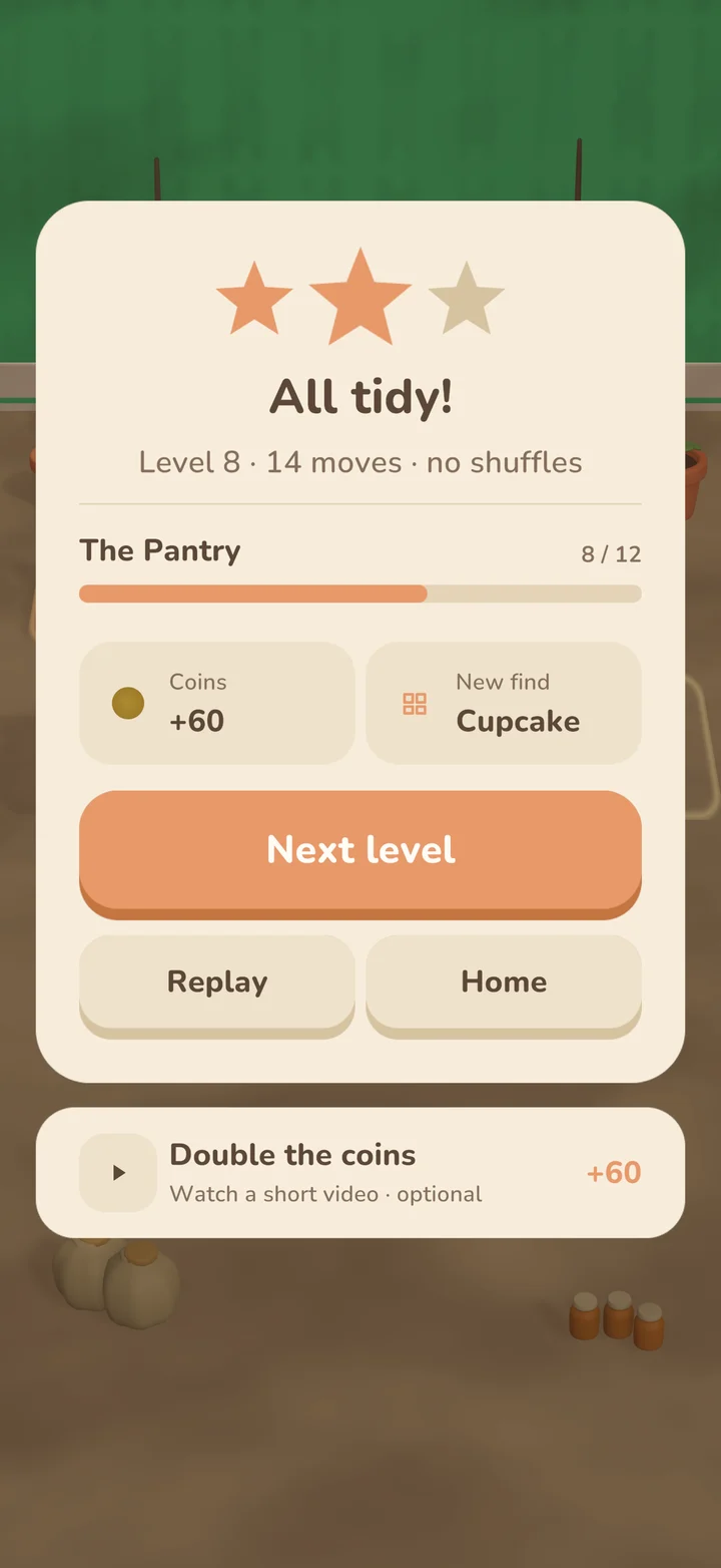 Tidy Crate level complete with a new item found