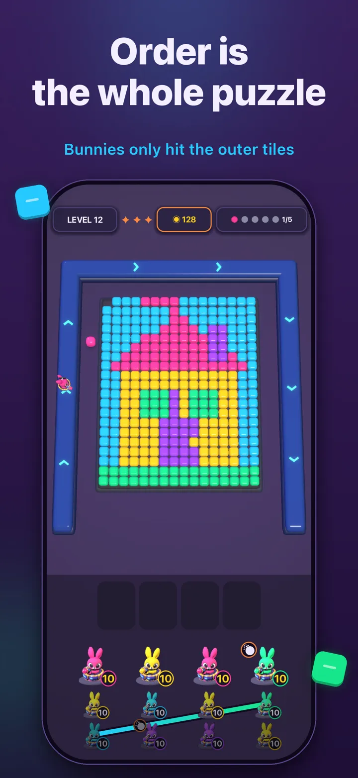Order is the whole puzzle — bunnies only hit the outer tiles