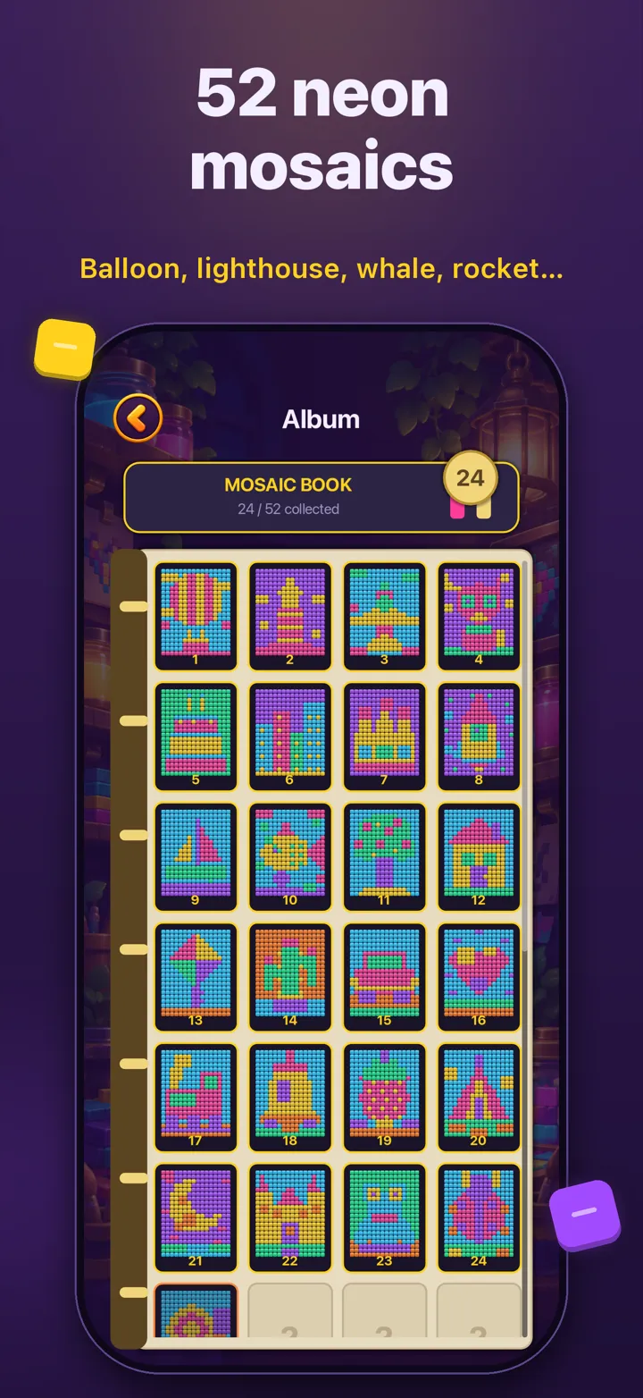 52 neon mosaics collected in an album