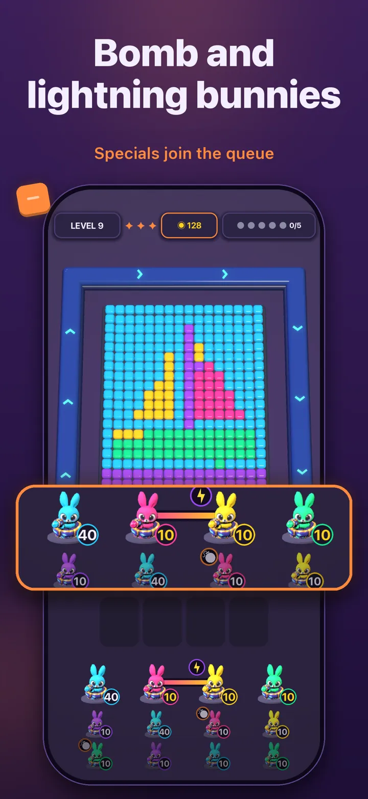 Bomb and lightning bunnies join the queue