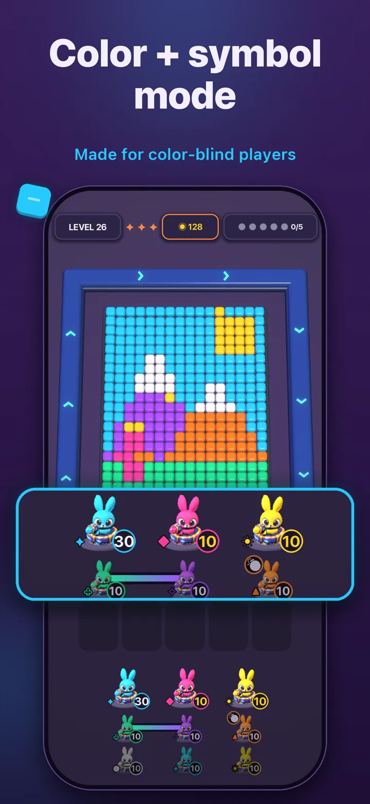 Color + symbol mode for color-blind players