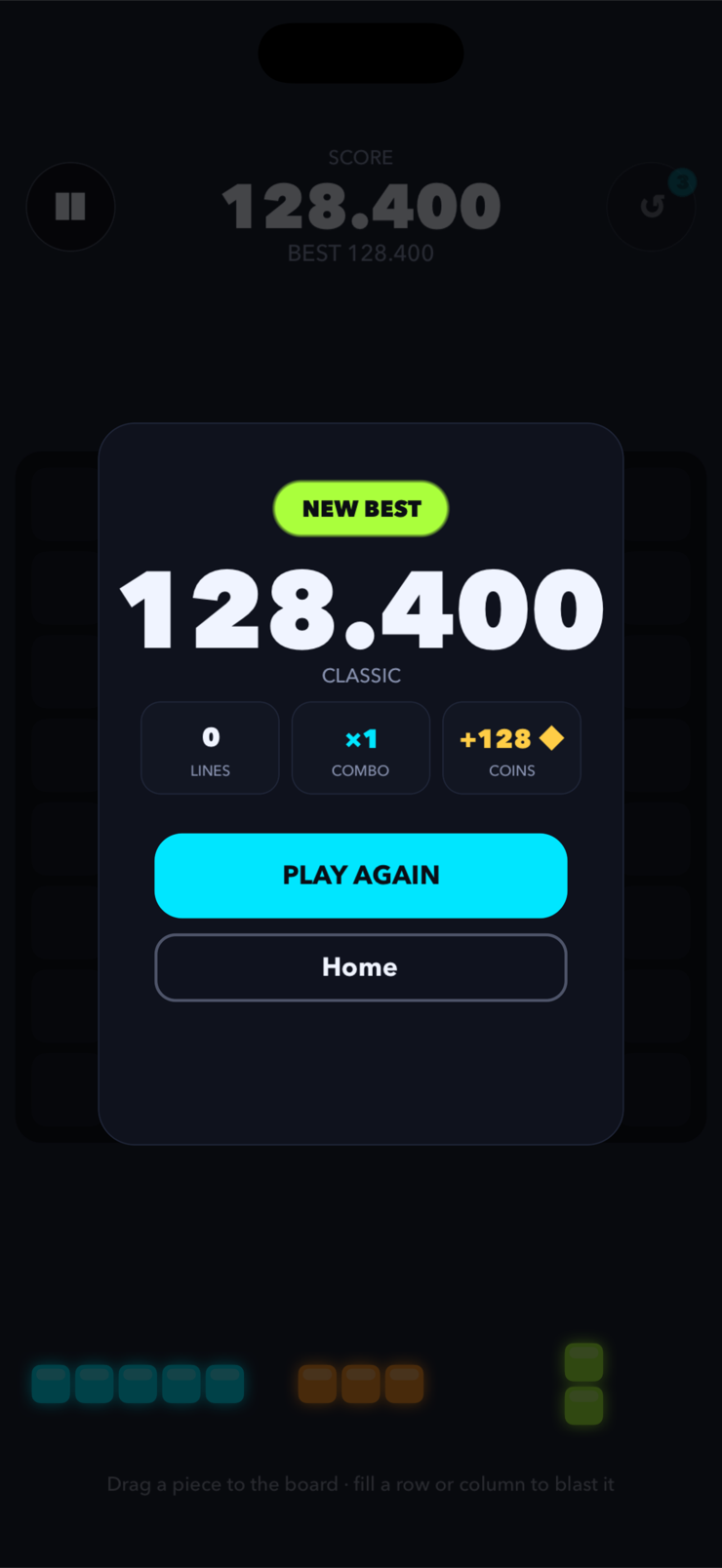 Run summary with your score and best