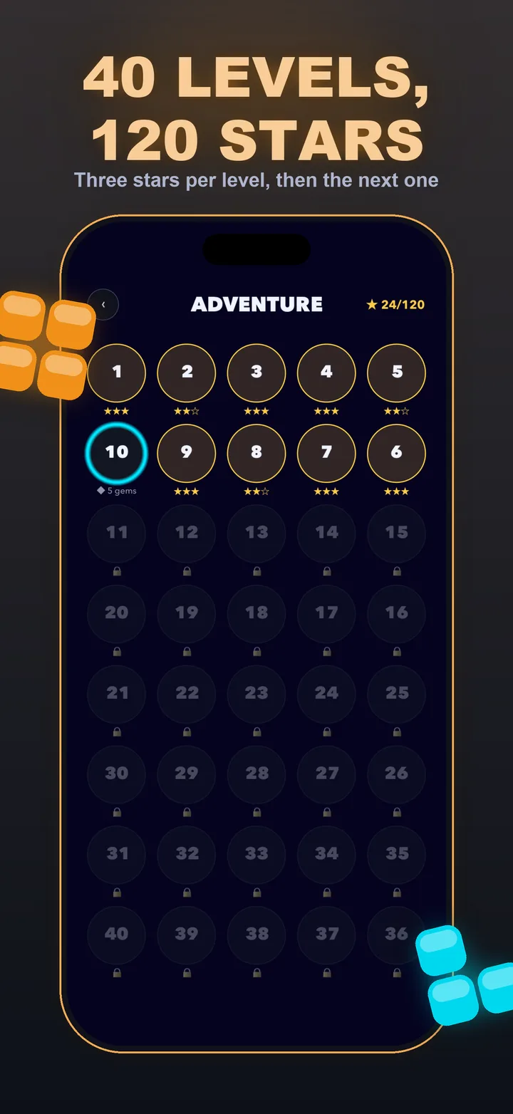 40 levels, 120 stars — the Adventure map