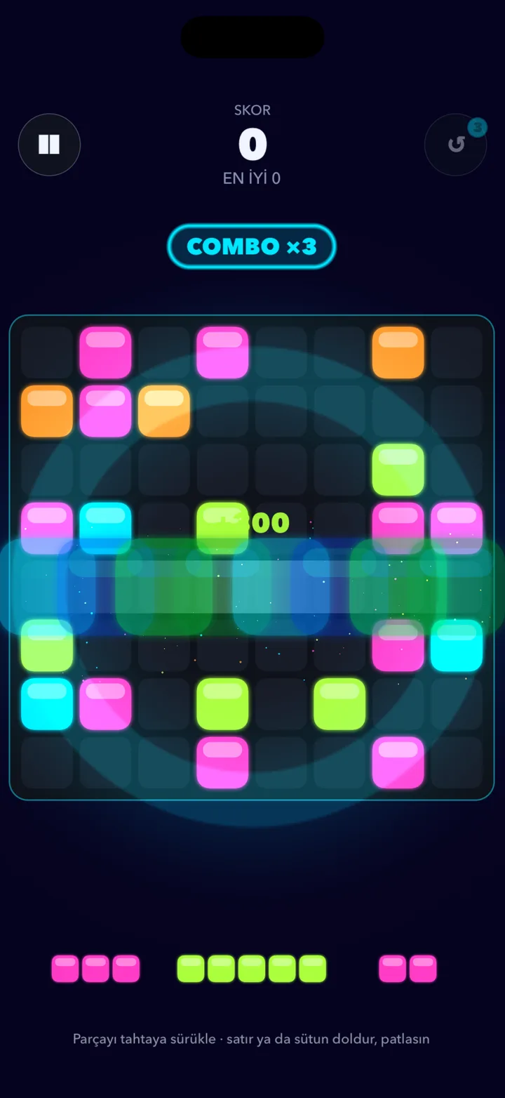 Square Blast — combo ×3 anında patlayan satır