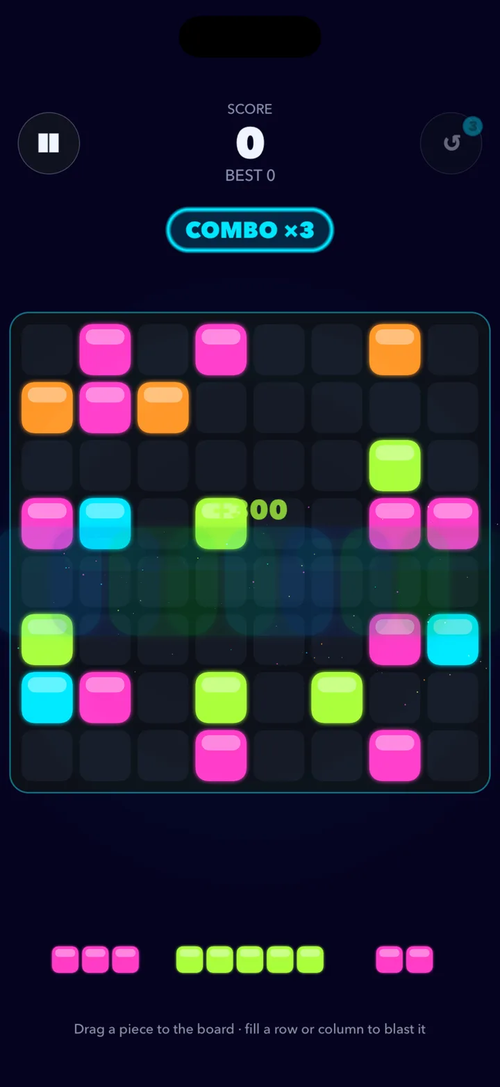 Square Blast — a line clearing at combo ×3