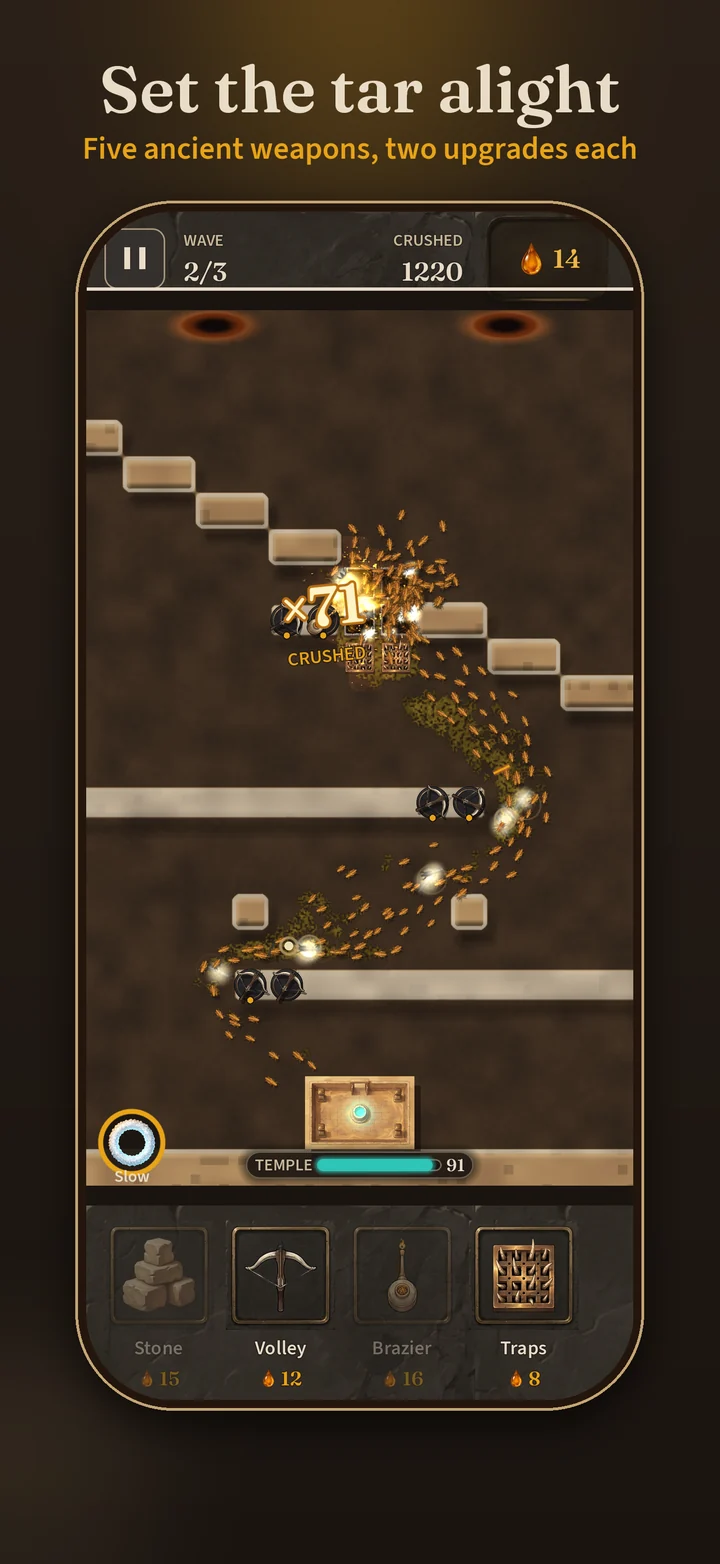 Set the tar alight — fire spreads down the corridor